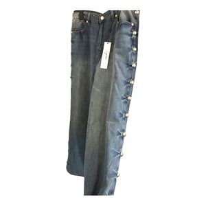 Vigoss medium‎ wash silver studded high rise wide leg jeans size 9/29 brand new
